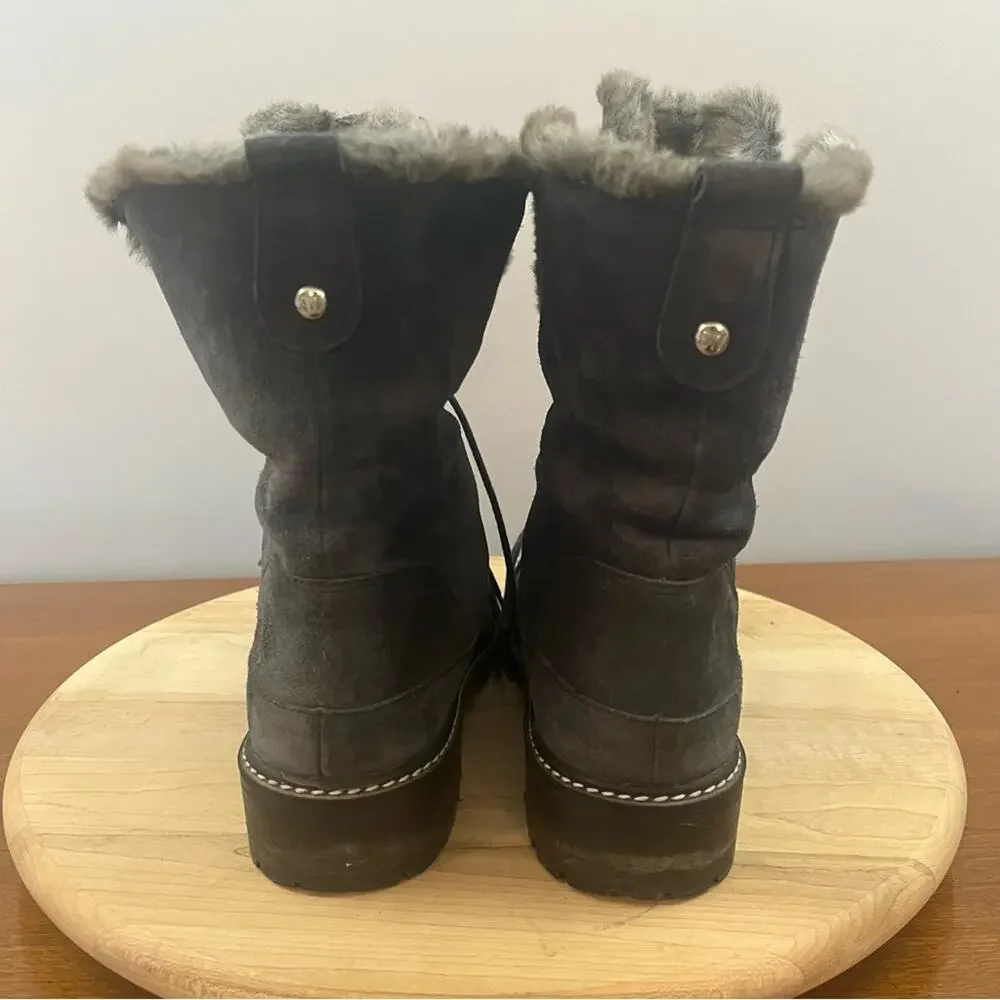 Stuart Weitzman Luge Fur Lined Dark Blue Suede Lace‎ Up Boots Women’s Size 8.5 M